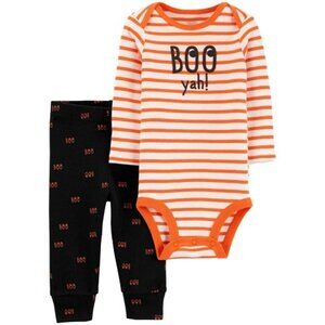 CARTERS BABY 2 PC BOO YAH! OUTFIT BLACK/ORANGE SIZE NEWBORN (NEW WITH TAGS)